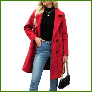 Wool Blend Pea Coat Double-Breasted Notch Lapel Winter Coat